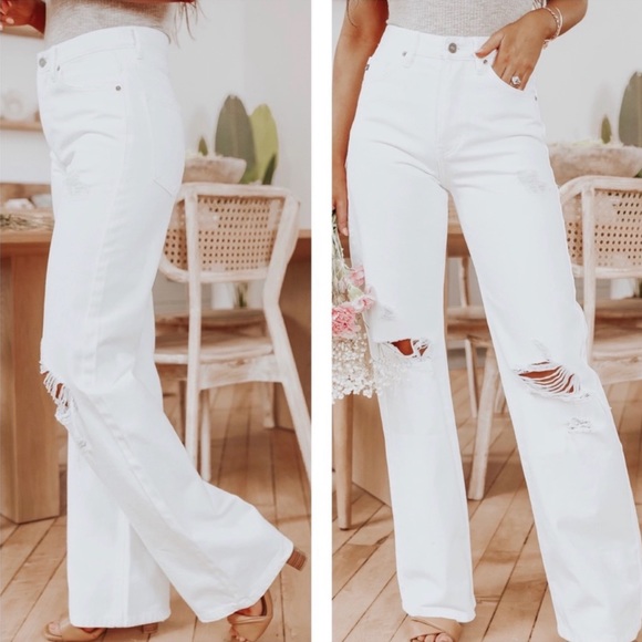 Kancan Ultra High Waist Y2K 90s Light Washed Distressed Wide Leg - Picture 4 of 7